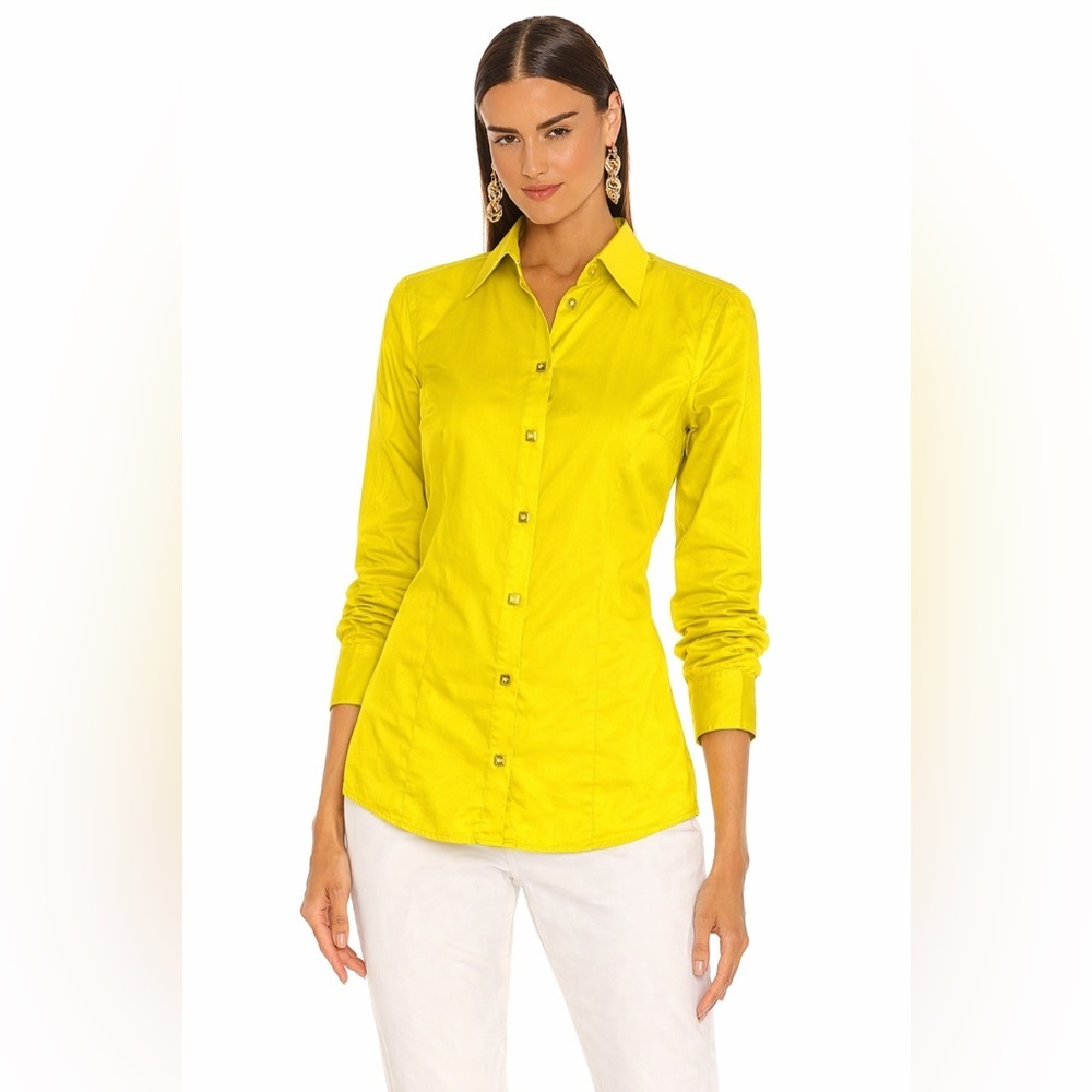 Cafe Bleu Women's Vintage Satin Yellow STRUCTURED retro Button Down Blouse Shirt